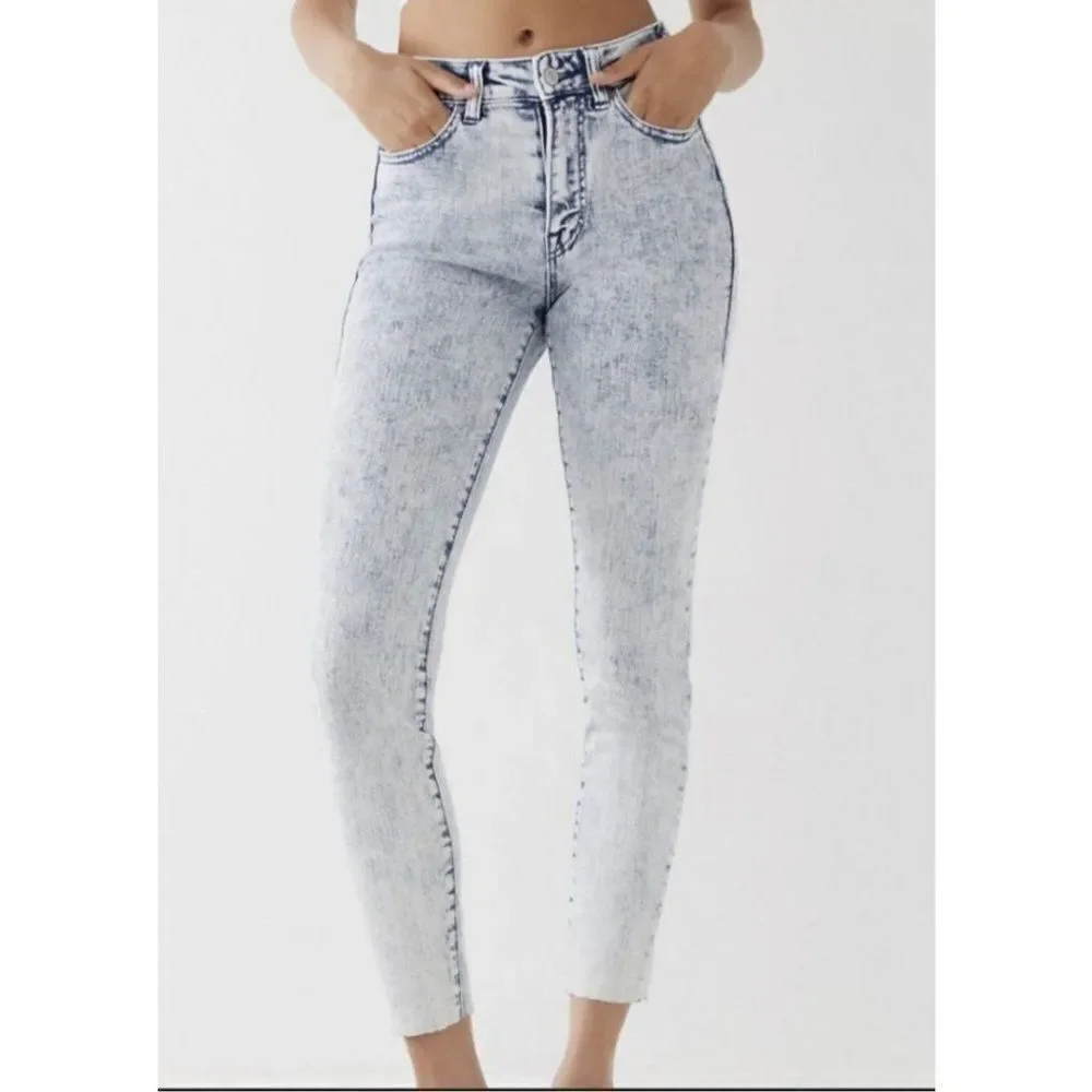 True Religion Halle High Rise Super Skinny Acid Wash Raw Hem Jeans